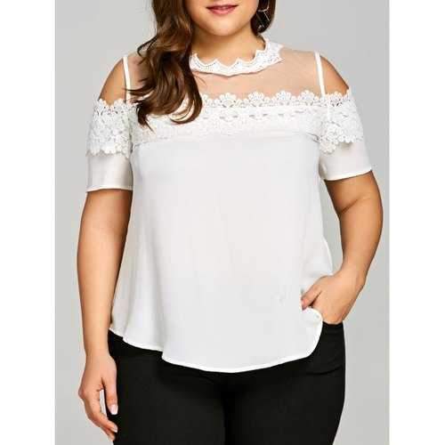 Plus Size Sheer Cold Shoulder Blouse - White Xl