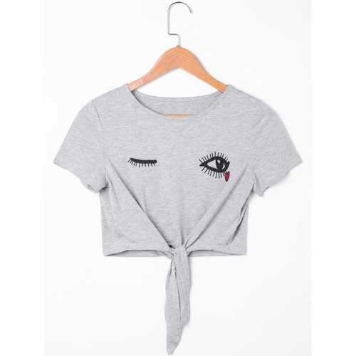 Summer Eyes Crop Top - Light Grey M