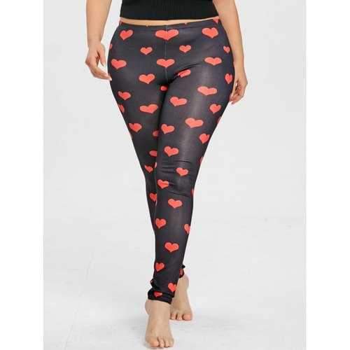 Heart Pattern Plus Size Slim Leggings - Red 2xl