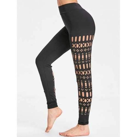 Cutout See Through Sports Leggings - Black M