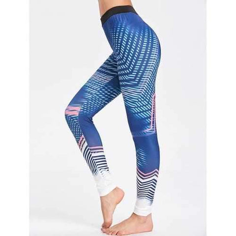 Lines Pattern Workout Leggings - Cerulean S