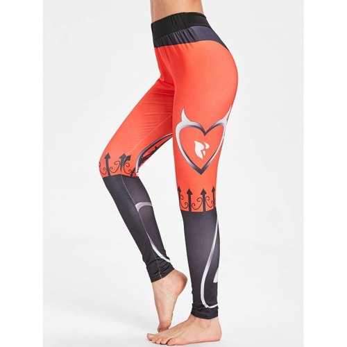 High Rise Pattern Gym Leggings - Black And Orange S