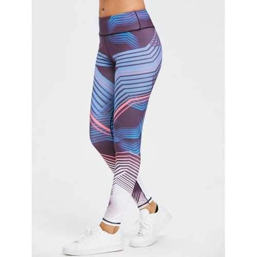 Striped Ombre Skinny Sports Leggings - Purple S