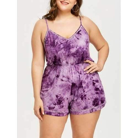 Plus Size Open Back Tie Dye Romper - Purple Xl