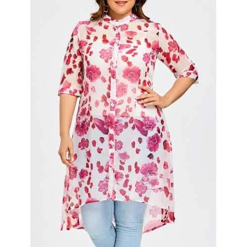 Chiffon Rose Plus Size High Low Tunic Top - Tutti Frutti Xl