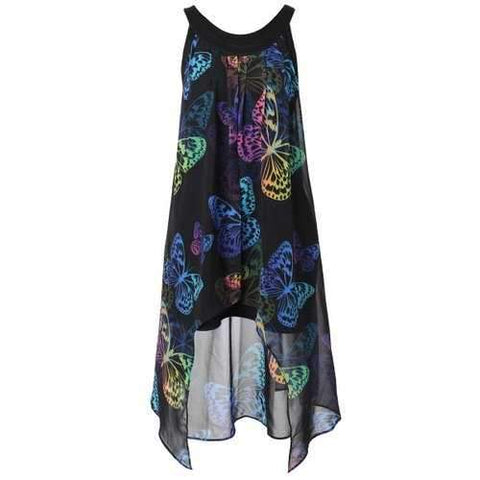 Plus Size Colorful Butterfly Print Sleeveless Blouse - Black 3xl