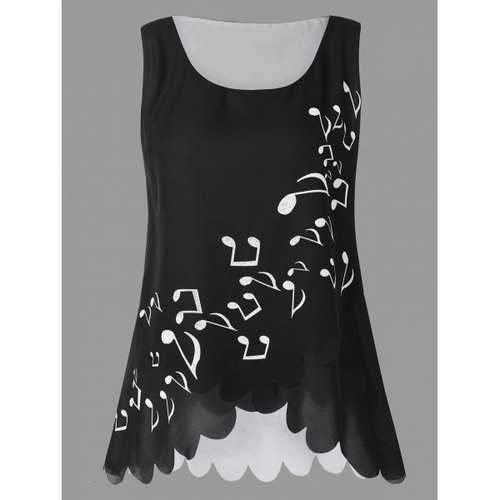 Plus Size Musical Notes Print Sleeveless Blouse - Black Xl