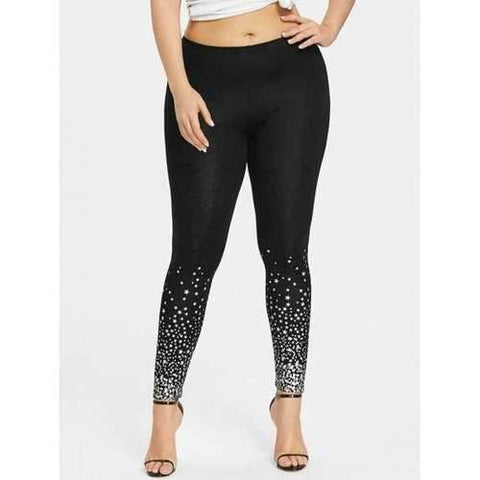 Plus Size Stars Print Leggings - Black Xl