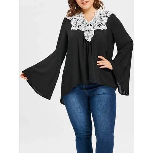 Plus Size Applique Tunic Blouse - Black Xl