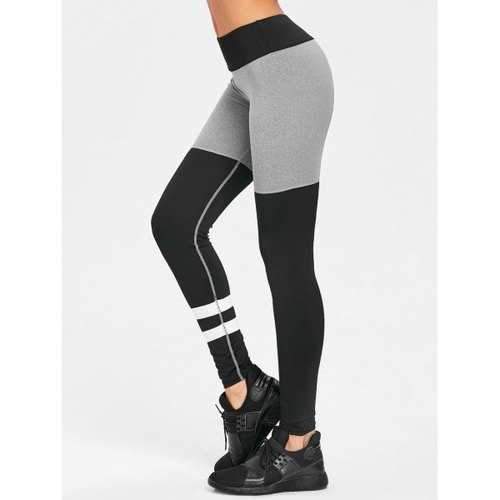 Color Block High Rise Yoga Leggings - Black And Grey L