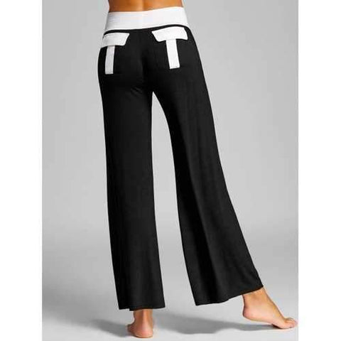 Color Block High Rise Wide Leg Pants - Black M