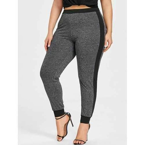 Side Stripe Plus Size Joggers Pants - Gray Xl