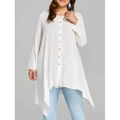 Plus Size Button Up Longline Blouse - Off-white Xl