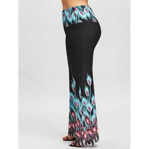 Plus Size Peacock Print Palazzo Pants - Fresh 3xl