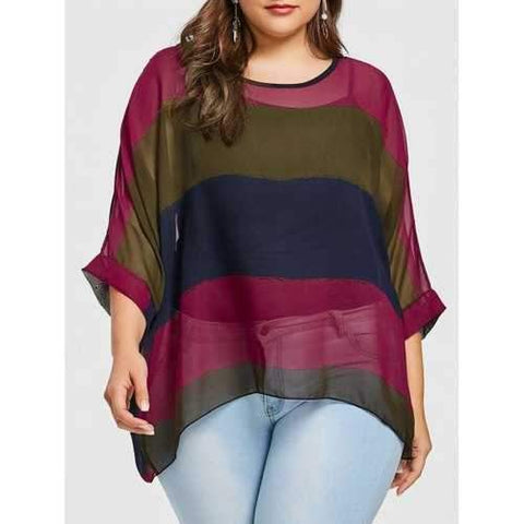 Plus Size Color Lump Chiffon Top - One Size