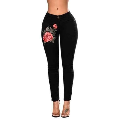 Women's Fashion Skinny Black Elastic Jeans Pants - Black M