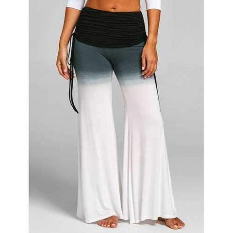 Ruched High Waist Ombre Color Flare Pants - White M