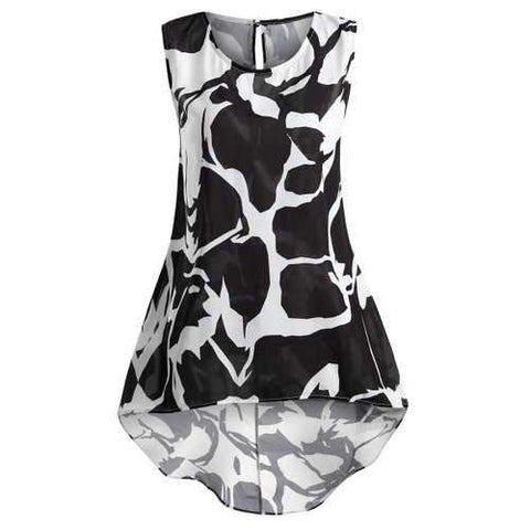 Plus Size Sleeveless Print Chiffon Blouse - Black White 2xl