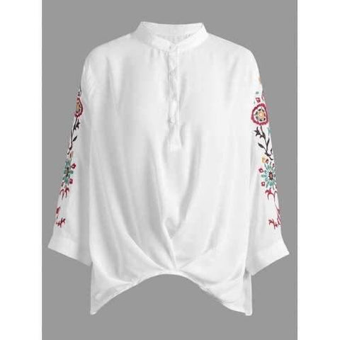 Plus Size Embroidery High Low Chiffon Blouse - White 2xl