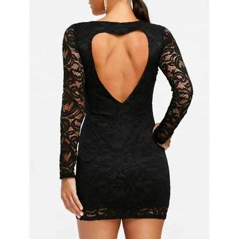 Heart Cut Back Mini Lace Dress - Black M