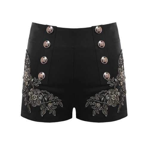 Embroidery Shorts with Button Embellished - Black M