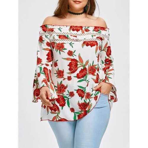 Plus Size Off Shoulder Allover Floral Blouse - Xl