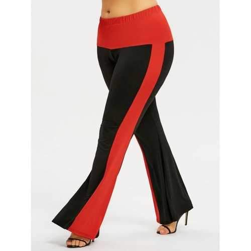 Plus Size High Waisted Two Tone Pants - Red Xl