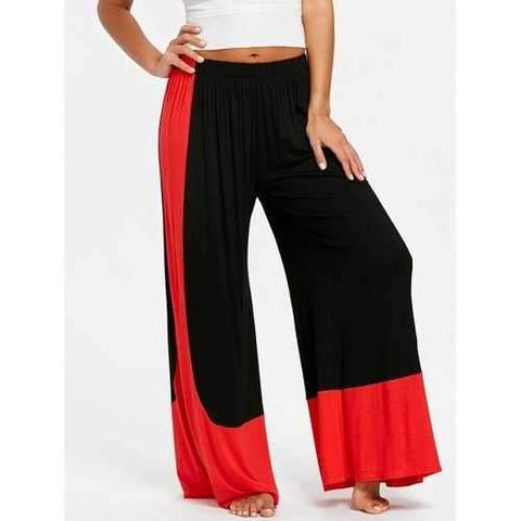 High Rise Color Block Wide Leg Pants - Black M