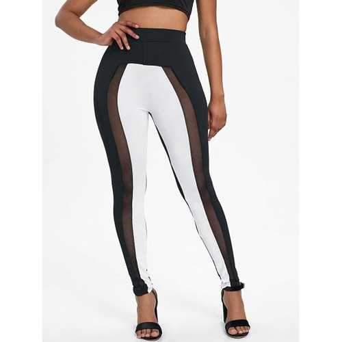 Two Tone Mesh Insert See Thru Pants - L