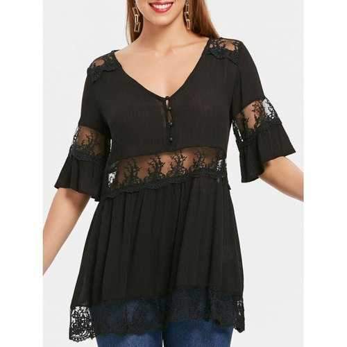 Lace Panel Ses Thru Blouse - Black M