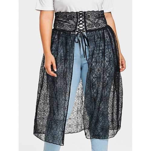 Plus Size Lace Up Sheer Skirt - Black Xl