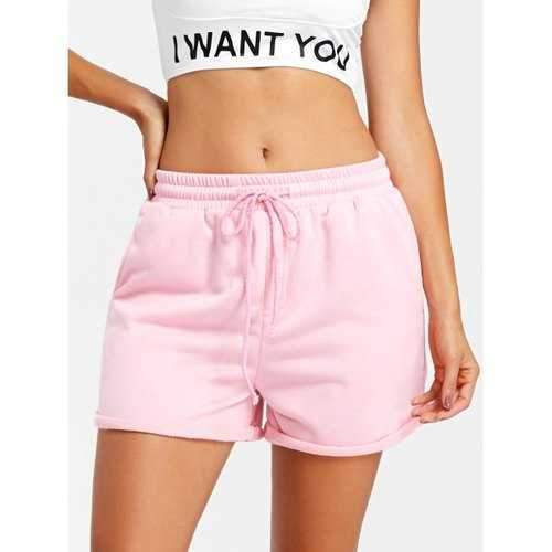 Drawstring Cuffed Running Shorts - Pink S