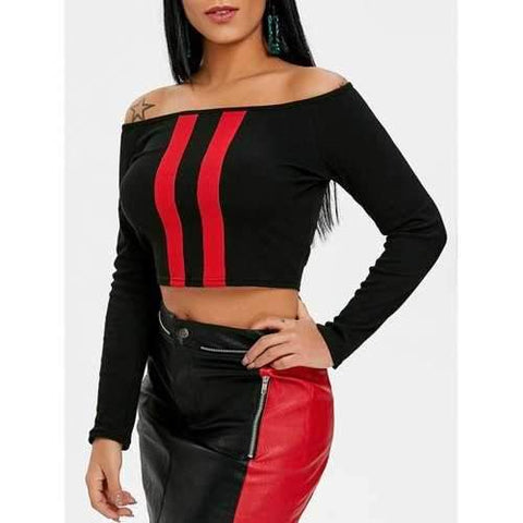 Color Block Off The Shoulder Crop Top - Black S