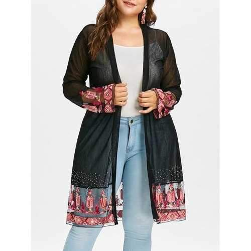 Plus Size Longline Kimono Coat - Black L