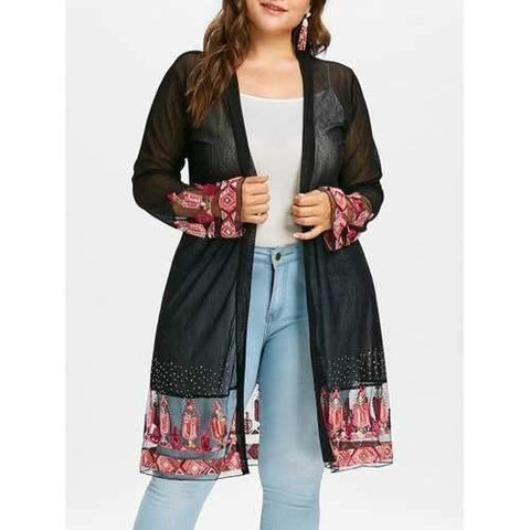 Plus Size Longline Kimono Coat - Black L