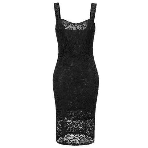 Sweetheart Neck Lace Midi Bodycn Dress - Black 2xl