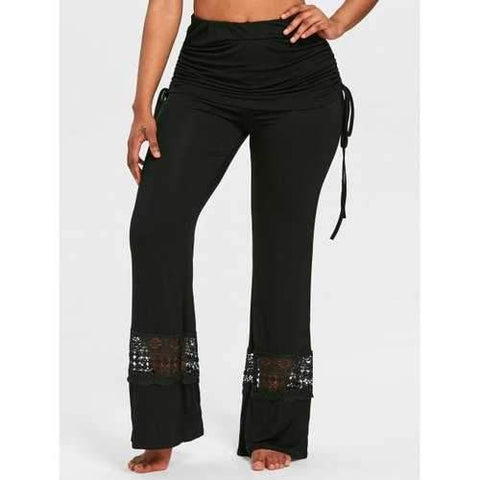 Drawstring Skirted Wide Leg Pants - Black S