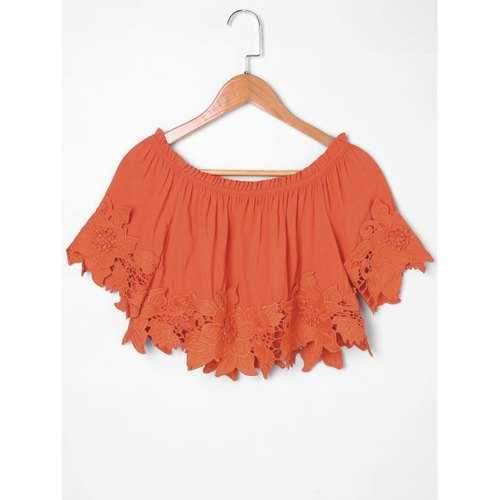 Flower Brim Crop Top - Papaya Orange M