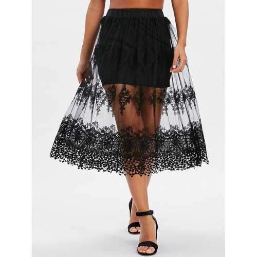 Mesh Crochet A Line Skirt - Black M