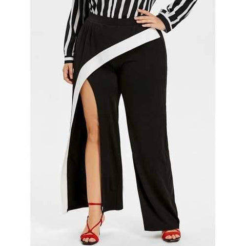 Plus Size Color Block Wrap Pants - Black L