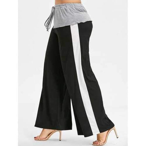 High Waist Plus Size Wide Legged Pants - Black L