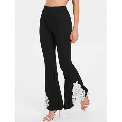 Lace Crochet Flare Pants - Black M