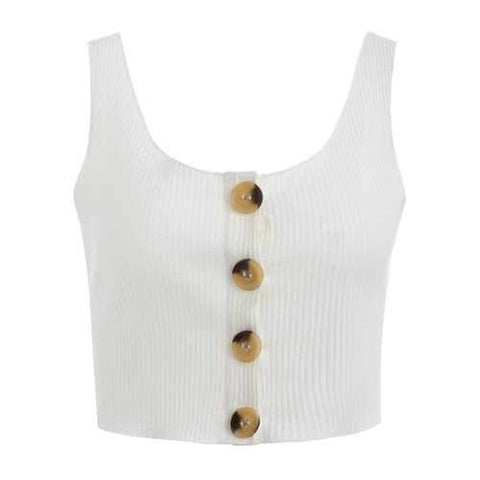 Sleeveless Ribbed Crop Top - White Xl