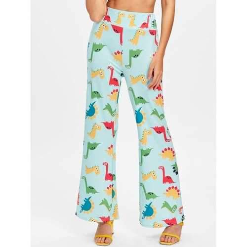 Cartoon Dinosaur Printed Wide Leg Pants - S