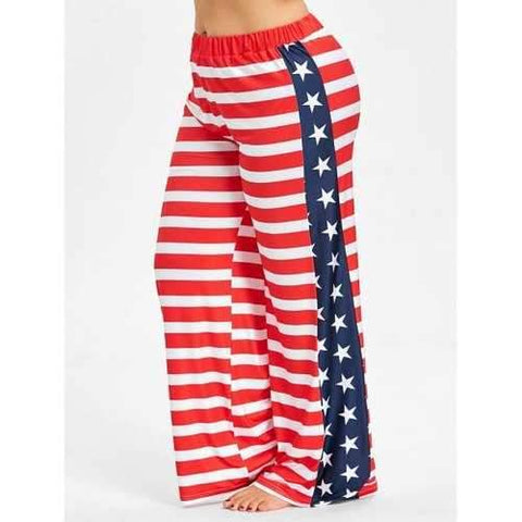 Plus Size High Waisted US Flag Pants - Red L