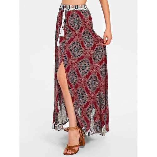 Bohemian Maxi High Slit Skirt - Red Xl