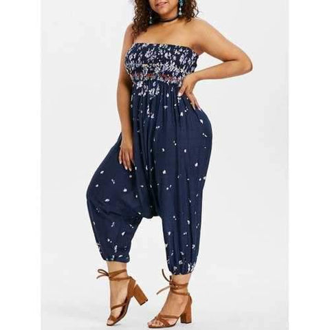 Plus Size Bandeau Harem Jumpsuits - Dark Slate Blue L