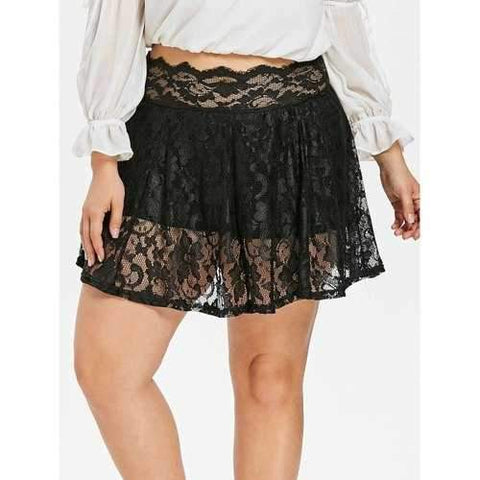 Plus Size Lace Short Skirt Leggings - Black 1x