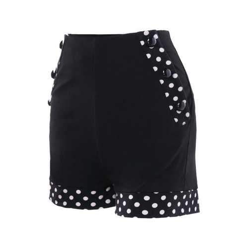 High Waisted Polka Dot Panel Shorts - Black M