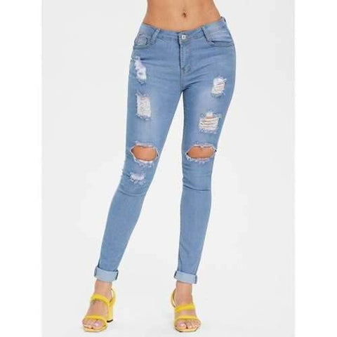 Slim Fit Destroyed Jeans - Jeans Blue S